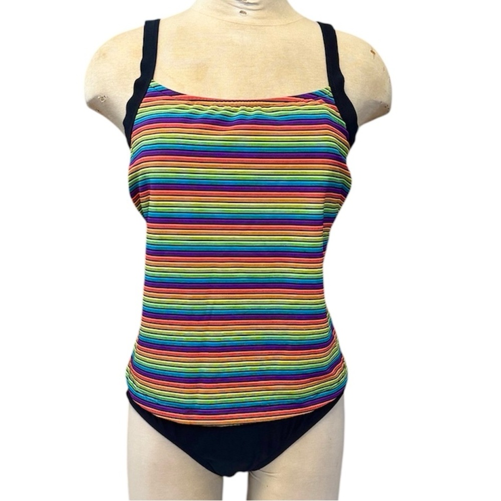 Beach Cabana Swimsuit One Piece Rainbow Stripes Blousy Blouson 14 16 18 1X